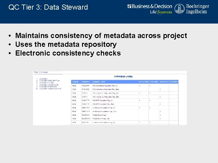 QC Tier 3: Data Steward • Maintains consistency of metadata across project • Uses