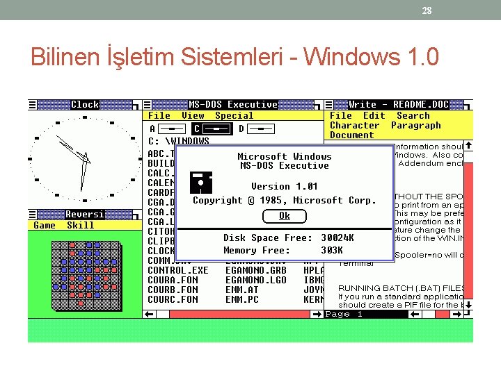 28 Bilinen İşletim Sistemleri - Windows 1. 0 
