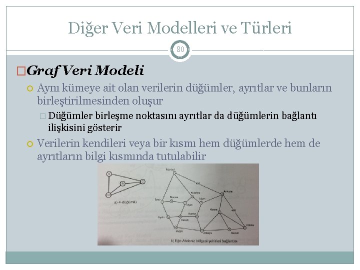 Diğer Veri Modelleri ve Türleri 80 �Graf Veri Modeli Aynı kümeye ait olan verilerin