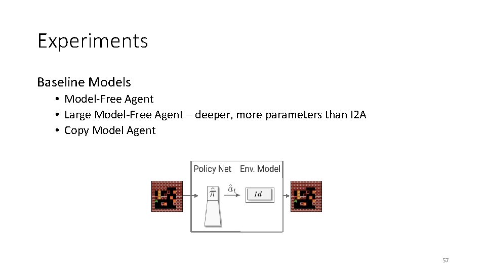 Experiments Baseline Models • Model-Free Agent • Large Model-Free Agent – deeper, more parameters