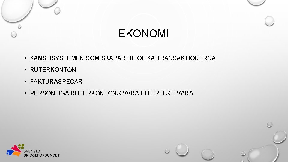 EKONOMI • KANSLISYSTEMEN SOM SKAPAR DE OLIKA TRANSAKTIONERNA • RUTERKONTON • FAKTURASPECAR • PERSONLIGA