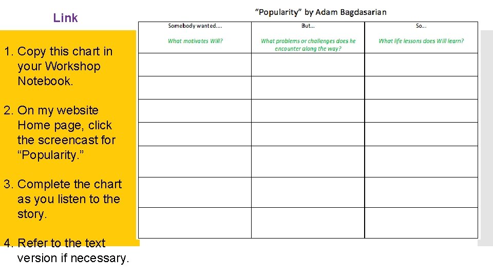 Link 1. Copy this chart in your Workshop Notebook. 2. On my website Home