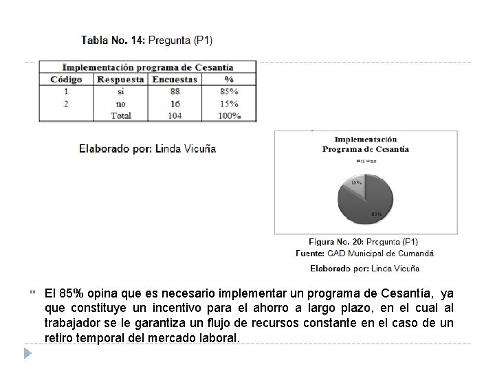  El 85% opina que es necesario implementar un programa de Cesantía, ya que