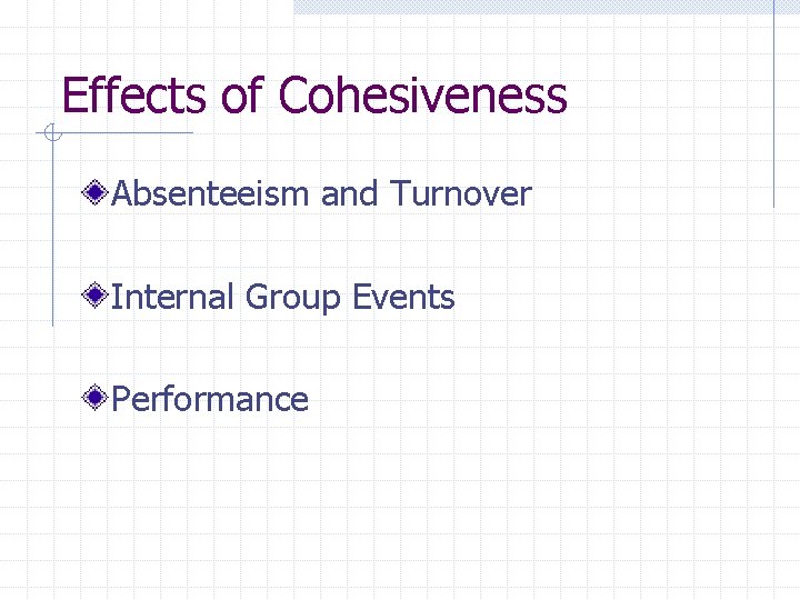 Effects of Cohesiveness Absenteeism and Turnover Internal Group Events Performance 