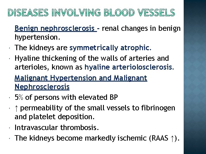  Benign nephrosclerosis - renal changes in benign hypertension. The kidneys are symmetrically atrophic.