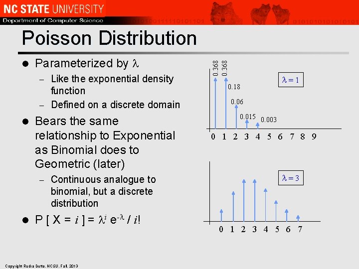 l Parameterized by Like the exponential density function – Defined on a discrete domain