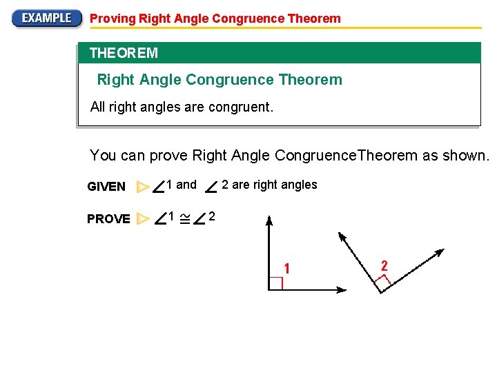 Proving Right Angle Congruence Theorem THEOREM Right Angle Congruence Theorem All right angles are