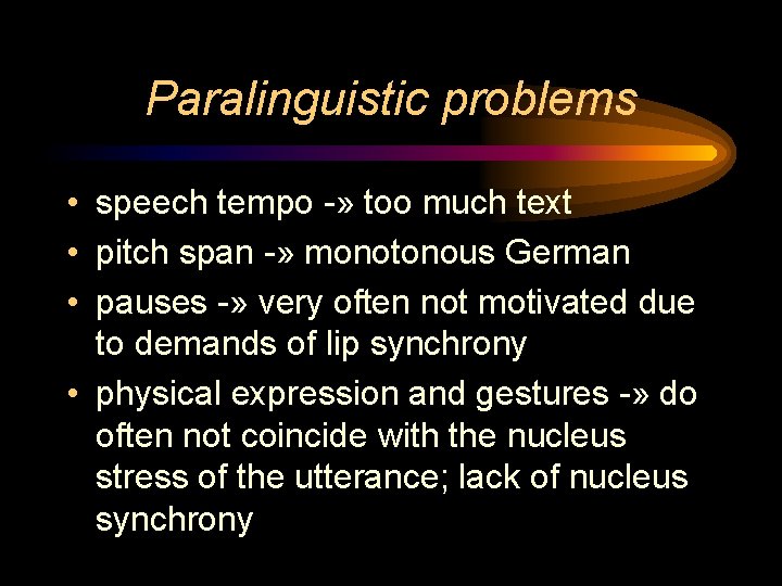 Paralinguistic problems • speech tempo -» too much text • pitch span -» monotonous