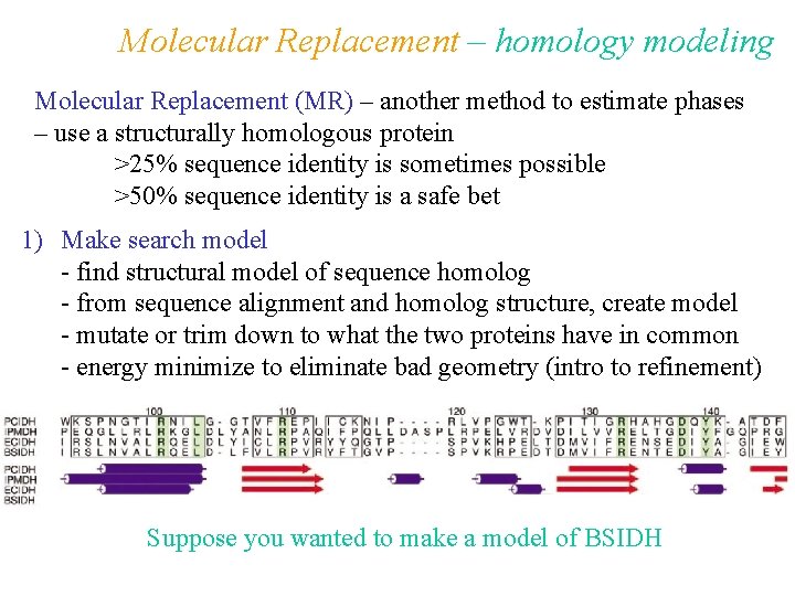 Molecular Replacement – homology modeling Molecular Replacement (MR) – another method to estimate phases