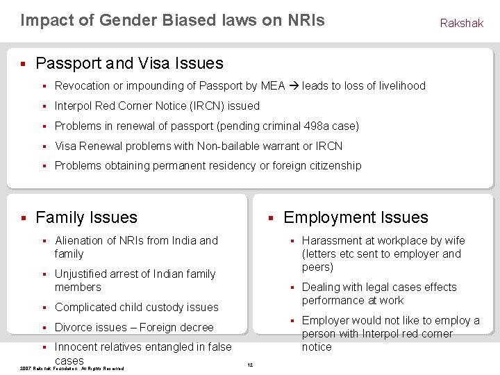 Impact of Gender Biased laws on NRIs § § Rakshak Passport and Visa Issues