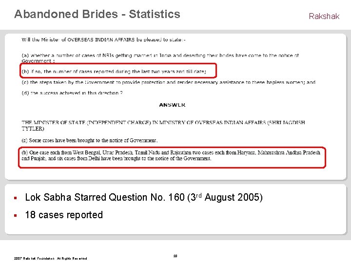 Abandoned Brides - Statistics § Lok Sabha Starred Question No. 160 (3 rd August