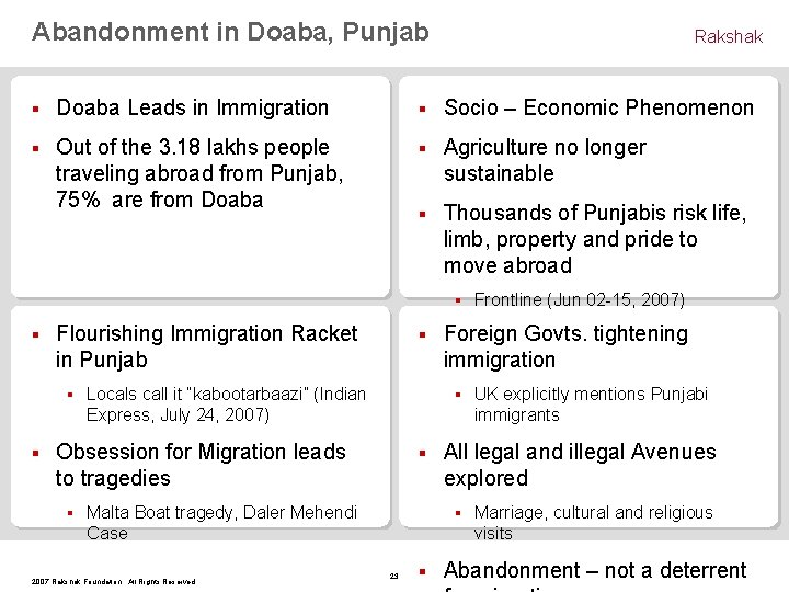 Abandonment in Doaba, Punjab Rakshak § Doaba Leads in Immigration § Socio – Economic