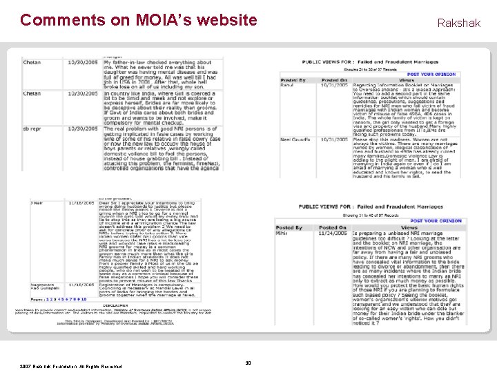 Comments on MOIA’s website 2007 Rakshak Foundation. All Rights Reserved. 30 Rakshak 