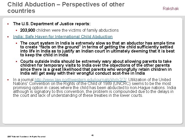 Child Abduction – Perspectives of other countries § The U. S. Department of Justice