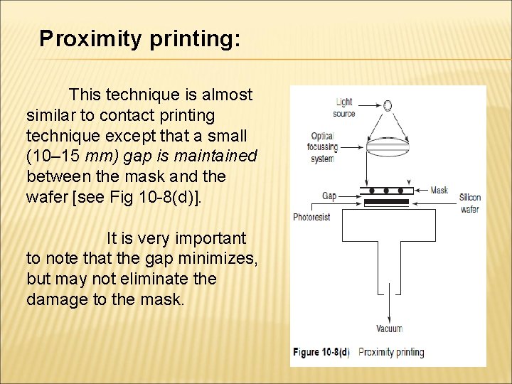 Proximity printing: This technique is almost similar to contact printing technique except that a