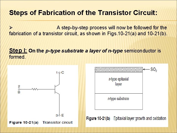 Steps of Fabrication of the Transistor Circuit: Ø A step-by-step process will now be