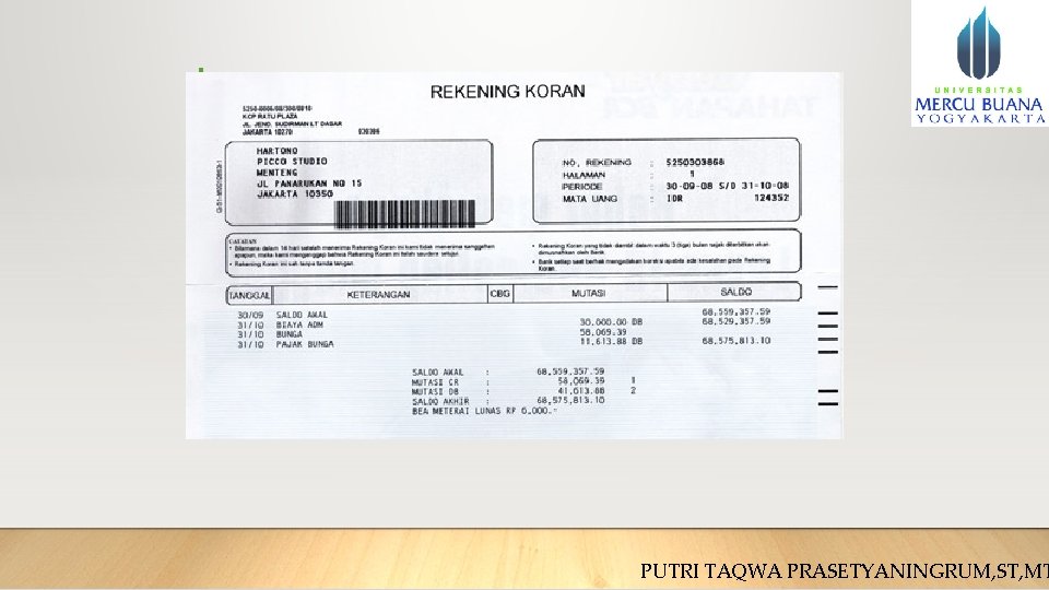 BUKTI TRANSAKSI eksternal PUTRI TAQWA PRASETYANINGRUM, ST, MT 