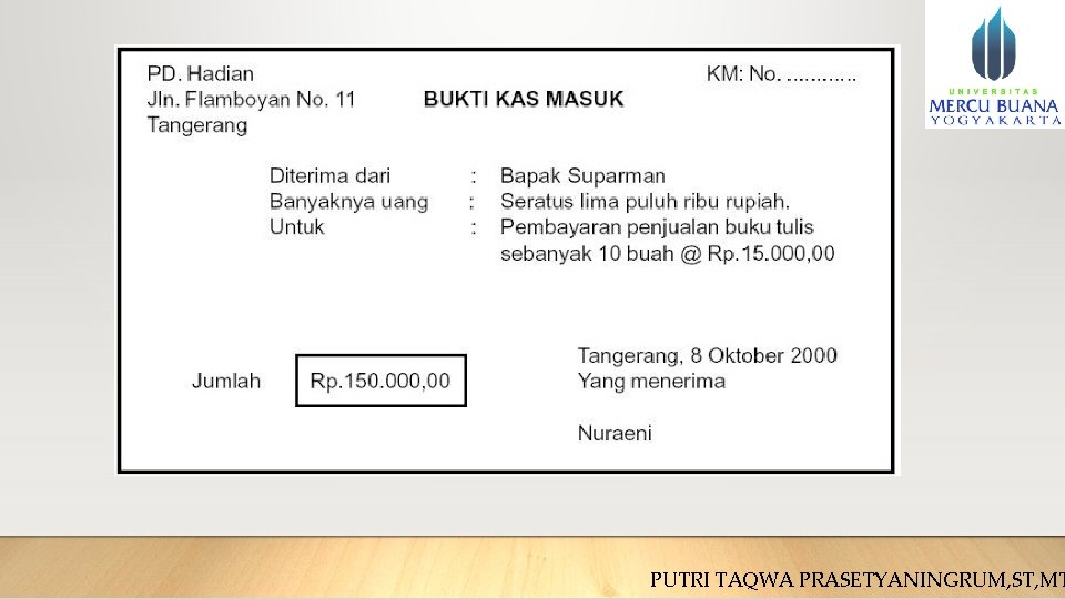 BUKTI TRANSAKSI eksternal PUTRI TAQWA PRASETYANINGRUM, ST, MT 