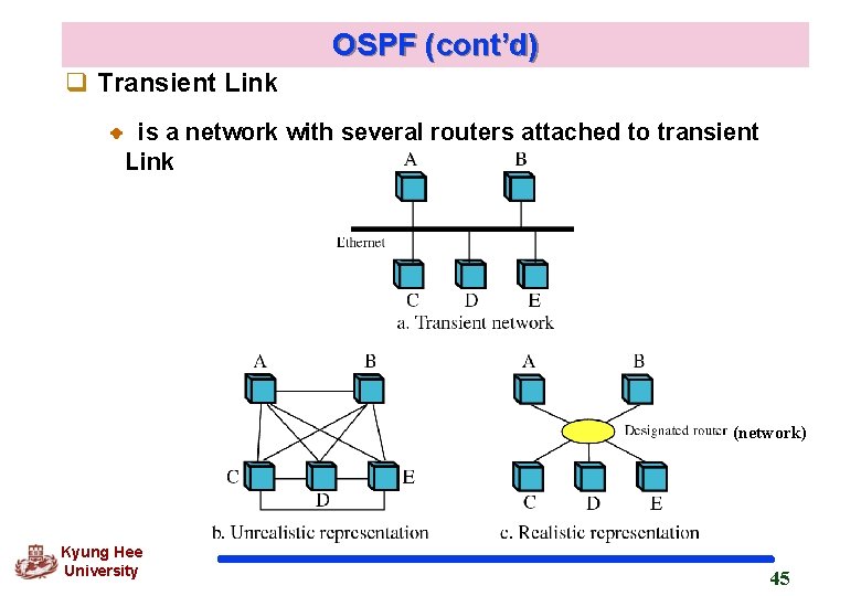 OSPF (cont’d) q Transient Link is a network with several routers attached to transient