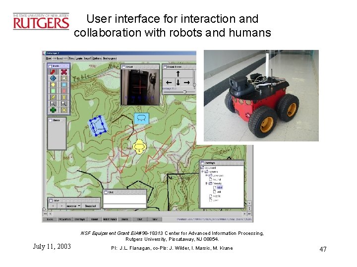 User interface for interaction and collaboration with robots and humans NSF Equipment Grant EIA#98