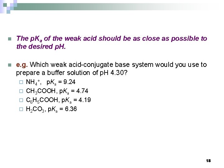 n The p. Ka of the weak acid should be as close as possible