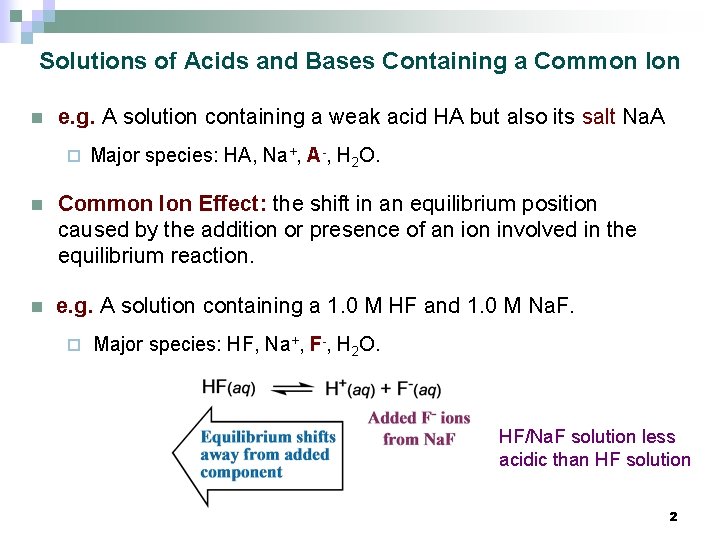 Solutions of Acids and Bases Containing a Common Ion n e. g. A solution