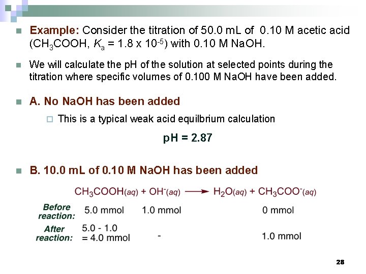 n Example: Consider the titration of 50. 0 m. L of 0. 10 M