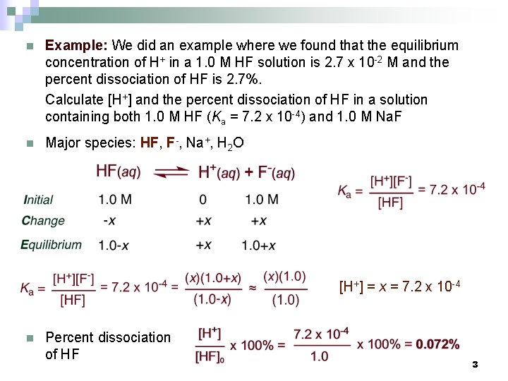 n Example: We did an example where we found that the equilibrium concentration of
