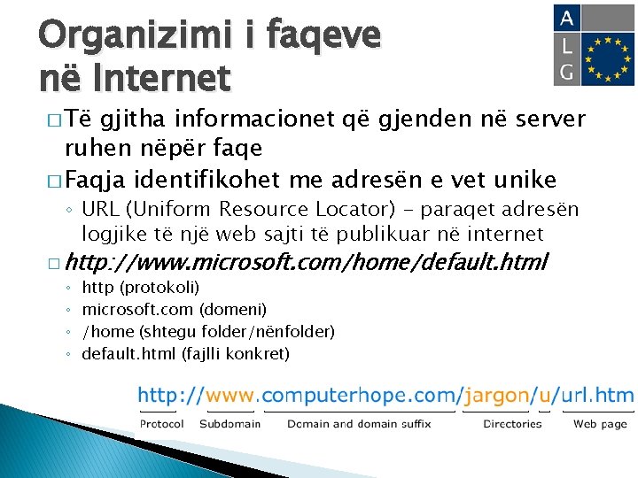 Organizimi i faqeve në Internet � Të gjitha informacionet që gjenden në server ruhen