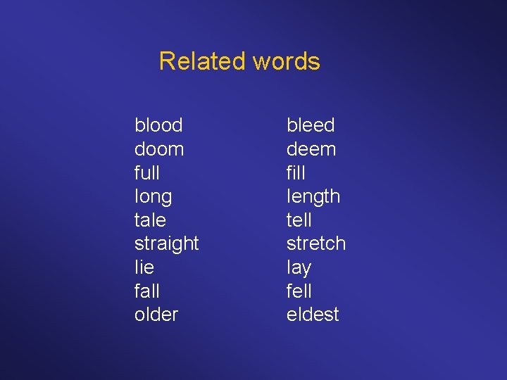 Related words blood doom full long tale straight lie fall older bleed deem fill