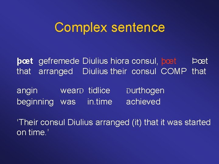 Complex sentence þœt gefremede Diulius hiora consul, þœt Þœt that arranged Diulius their consul