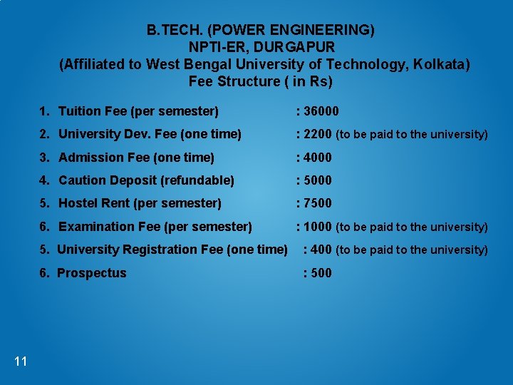 B. TECH. (POWER ENGINEERING) NPTI-ER, DURGAPUR (Affiliated to West Bengal University of Technology, Kolkata)