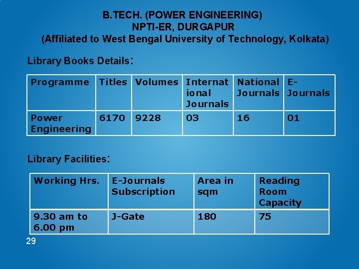 B. TECH. (POWER ENGINEERING) NPTI-ER, DURGAPUR (Affiliated to West Bengal University of Technology, Kolkata)