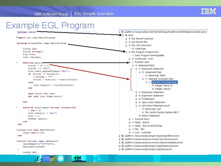 EGLSimplify. Innovation IBMSoftware. Group | EGL Example EGL Program 