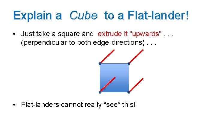 Explain a Cube to a Flat-lander! • Just take a square and extrude it