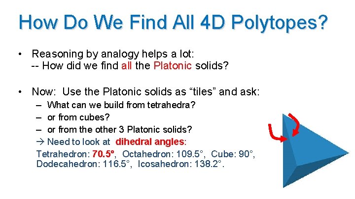 How Do We Find All 4 D Polytopes? • Reasoning by analogy helps a