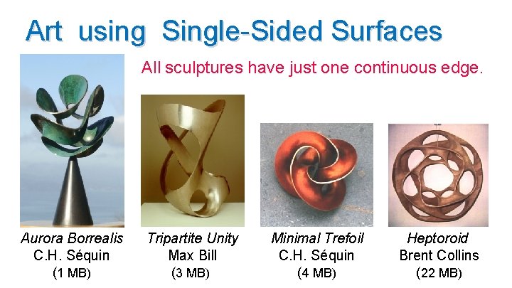 Art using Single-Sided Surfaces All sculptures have just one continuous edge. Aurora Borrealis C.