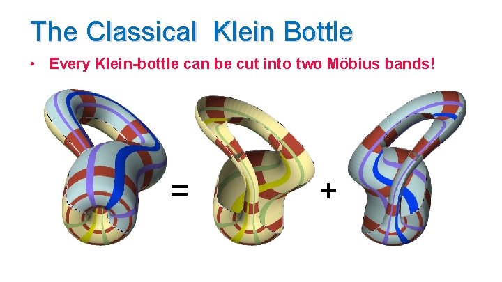The Classical Klein Bottle • Every Klein-bottle can be cut into two Möbius bands!