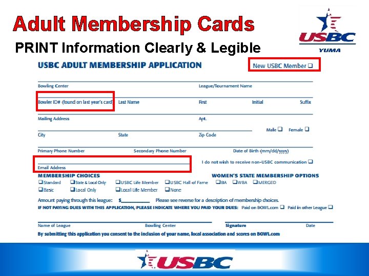 Adult Membership Cards PRINT Information Clearly & Legible 