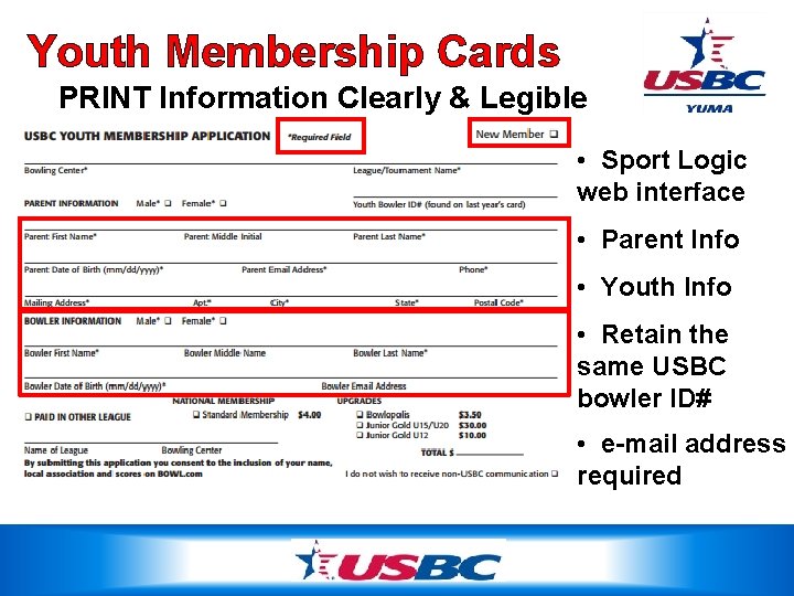 Youth Membership Cards PRINT Information Clearly & Legible • Sport Logic web interface •