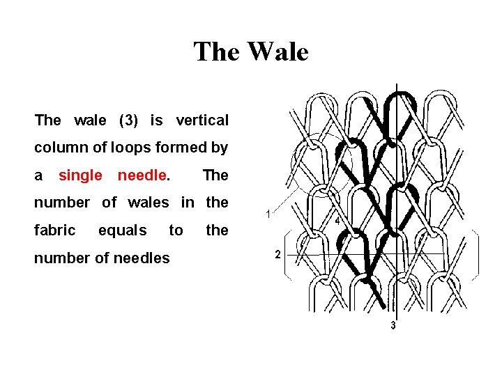 The Wale The wale (3) is vertical column of loops formed by a single