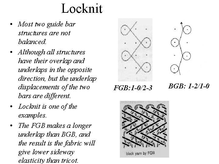 Locknit • Most two guide bar structures are not balanced. • Although all structures