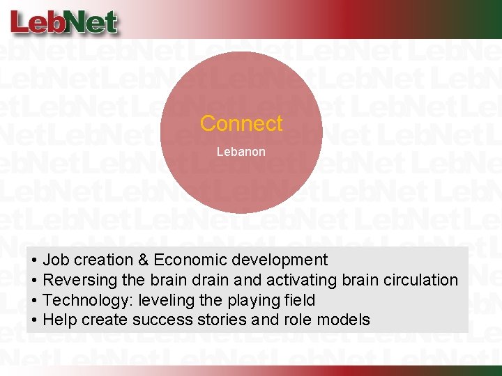 Connect Lebanon • Job creation & Economic development • Reversing the brain drain and