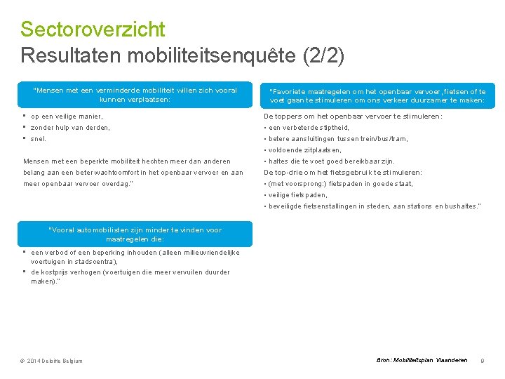 Sectoroverzicht Resultaten mobiliteitsenquête (2/2) “Mensen met een verminderde mobiliteit willen zich vooral kunnen verplaatsen: