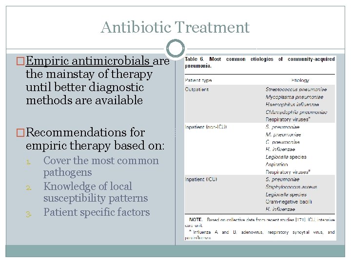 Antibiotic Treatment �Empiric antimicrobials are the mainstay of therapy until better diagnostic methods are