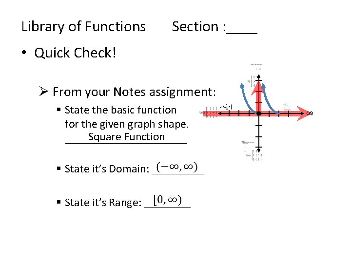 Library of Functions Section : ____ • Quick Check! Ø From your Notes assignment: