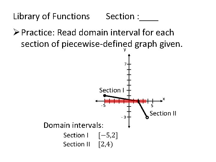 Library of Functions Section : ____ Ø Practice: Read domain interval for each section