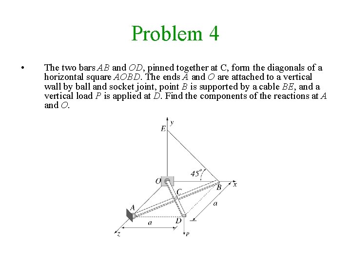 Problem 4 • The two bars AB and OD, pinned together at C, form