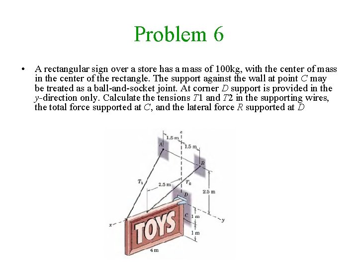 Problem 6 • A rectangular sign over a store has a mass of 100