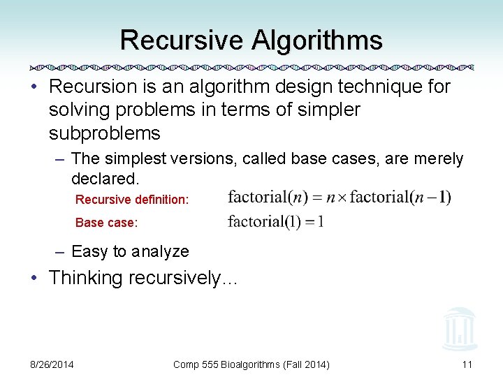 Recursive Algorithms • Recursion is an algorithm design technique for solving problems in terms